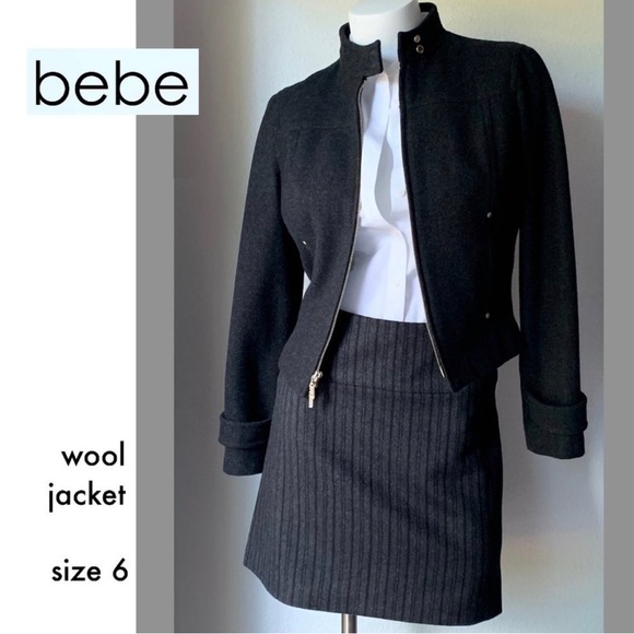 bebe Jackets & Blazers - Bebe wool two-way zip jacket, lined, Size 6.